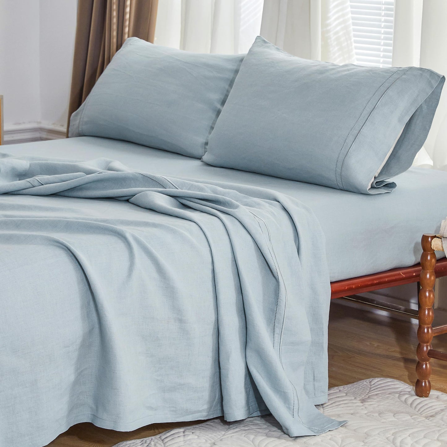 Simple&Opulence Linen Sheet Set 4pcs Embroidery