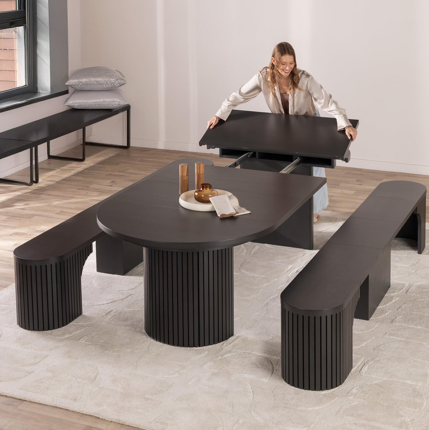 Solid Wood Extendable Round Dining Table Set