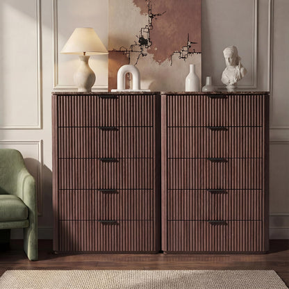 Modern Fluted Dresser with Faux Marble Top
