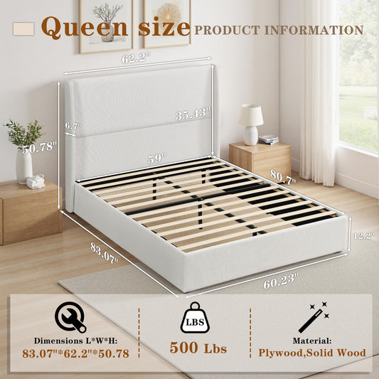 Queen Upholstered Platform Bed with Wingback Headboard