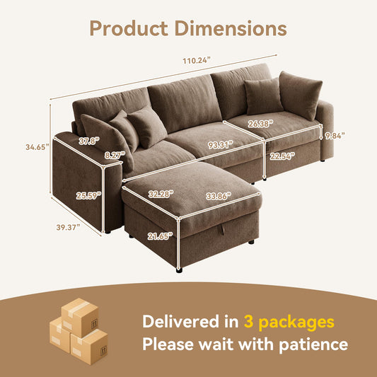 110" Modular Cloud Sectional Sofa with Ottoman