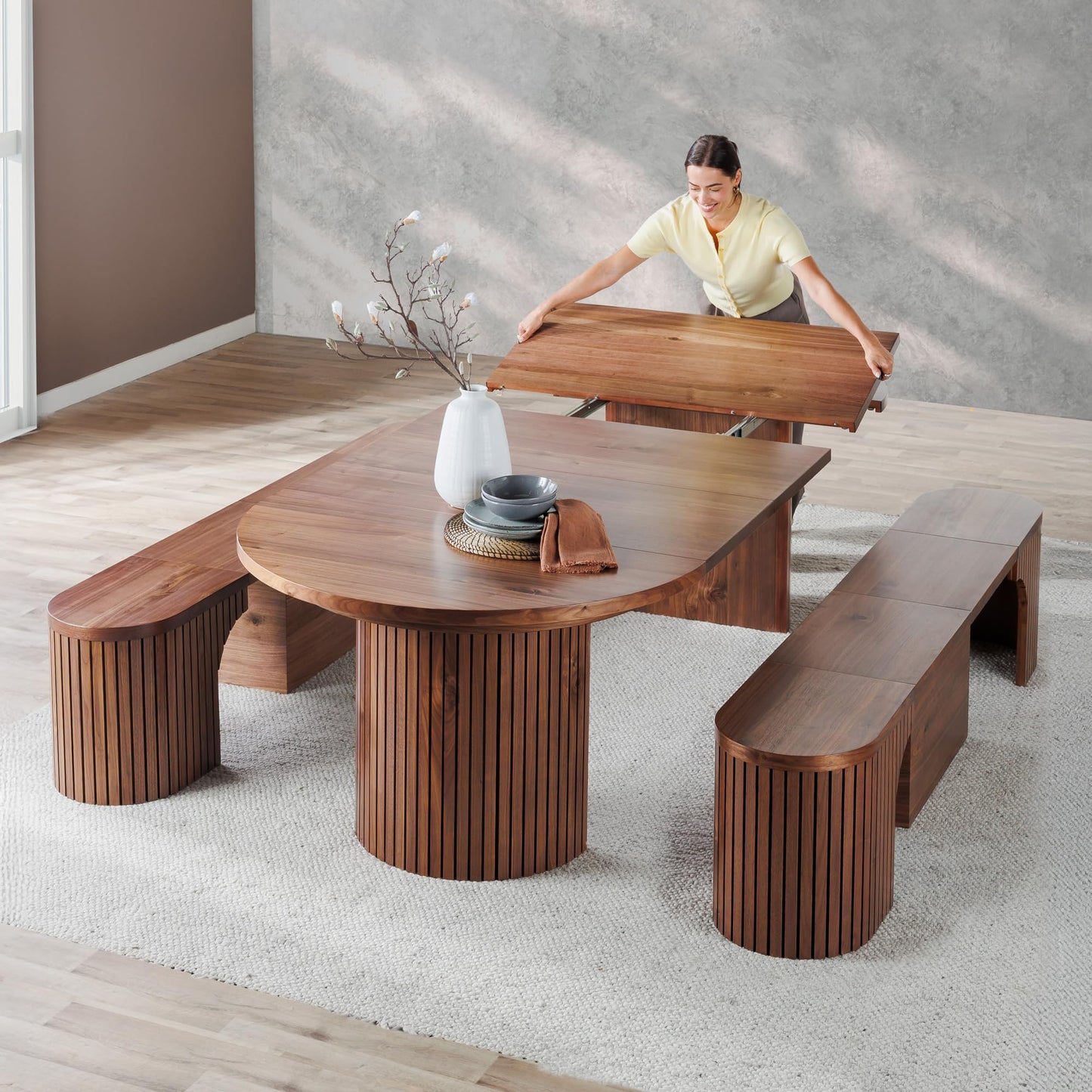 Solid Wood Extendable Round Dining Table Set