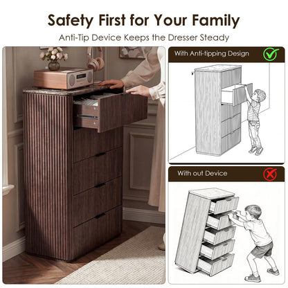 Modern Fluted Dresser with Faux Marble Top