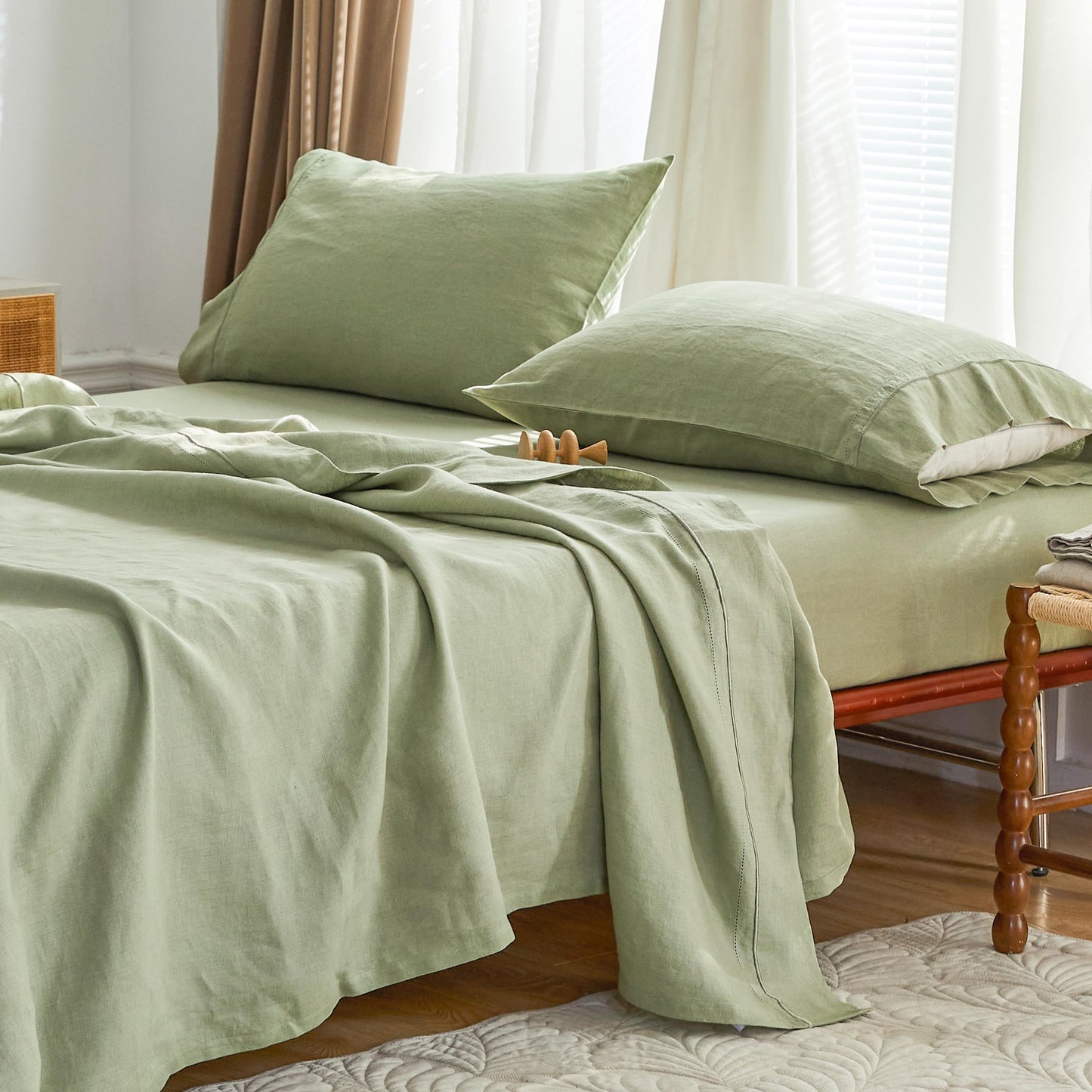 Simple&Opulence Linen Sheet Set 4pcs Embroidery
