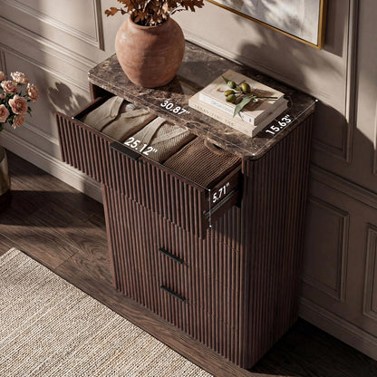Modern Fluted Dresser with Faux Marble Top