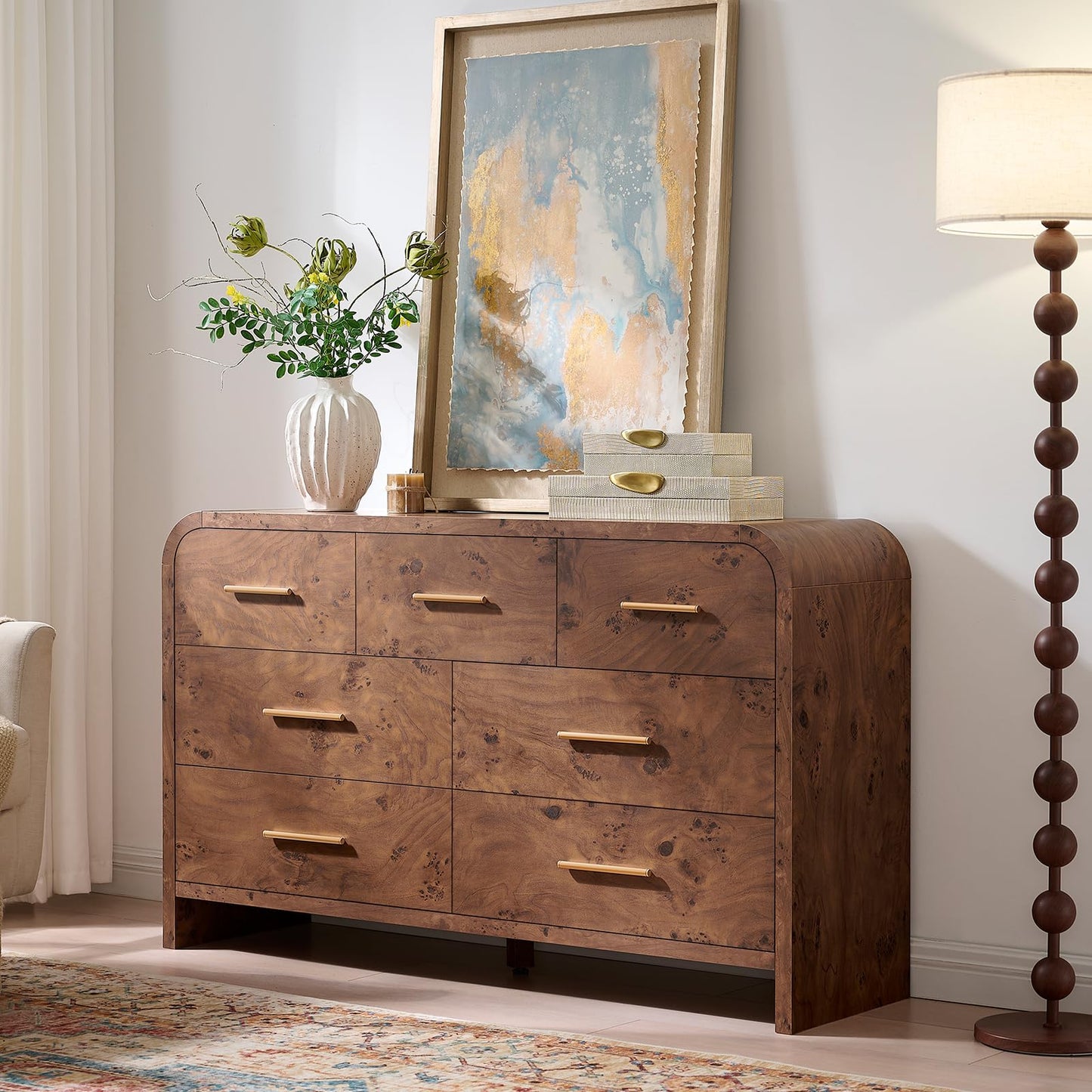 Modern Curved Drawer Dresser TV Stand