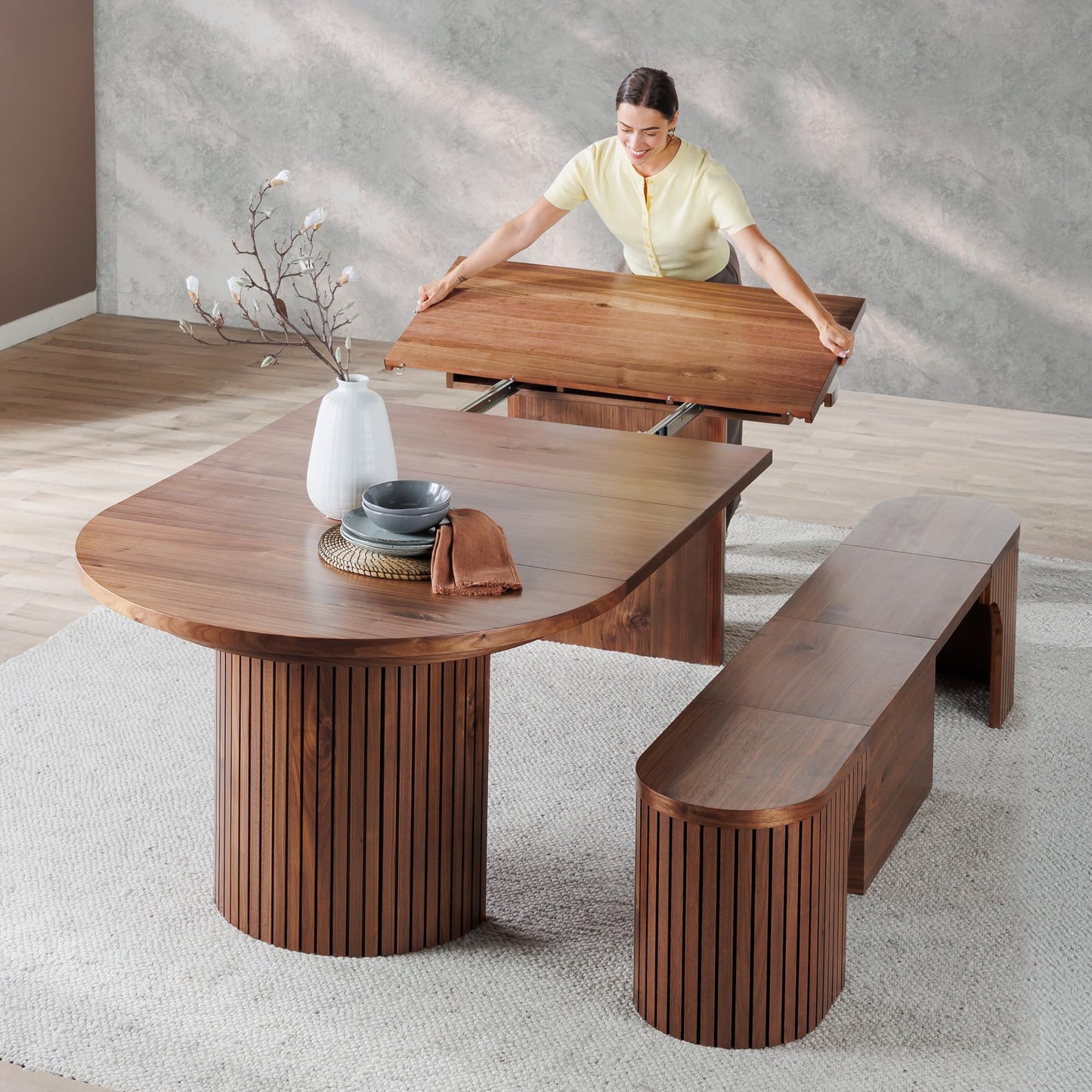 Solid Wood Extendable Round Dining Table Set