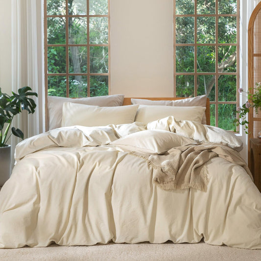 100% Washed Cotton Textured Duvet Cover Set