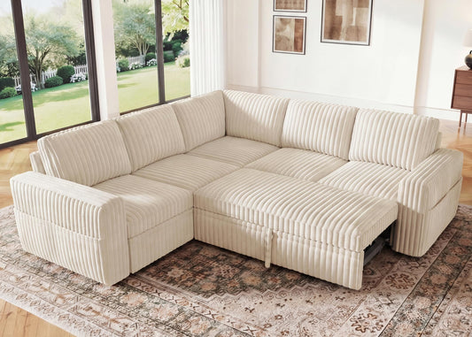 Modular Corduroy Sleeper Sectional Sofa with Storage