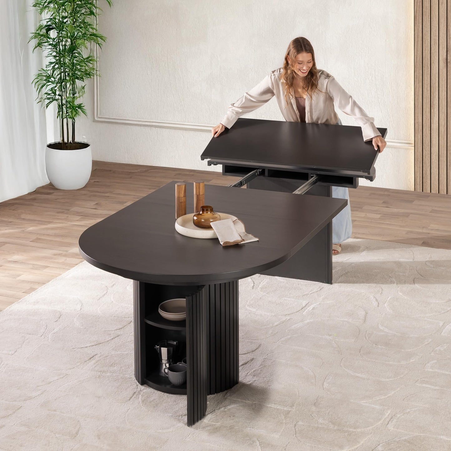 Solid Wood Extendable Round Dining Table Set