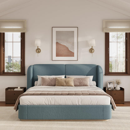 Boucle Upholstered Wingback King Platform Bed