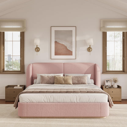 Boucle Upholstered Wingback King Platform Bed