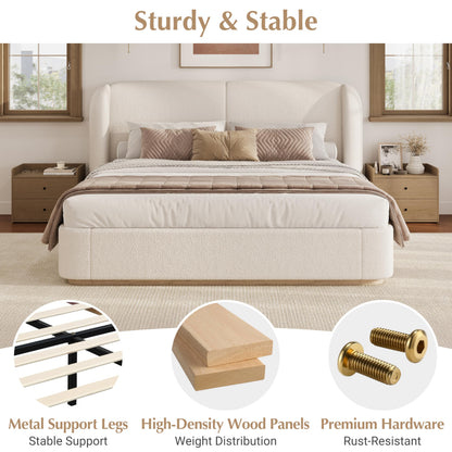Boucle Upholstered Wingback King Platform Bed