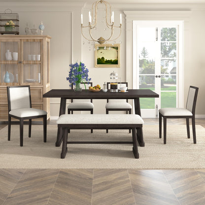 6-Piece Retro Dining Table Set with Bench