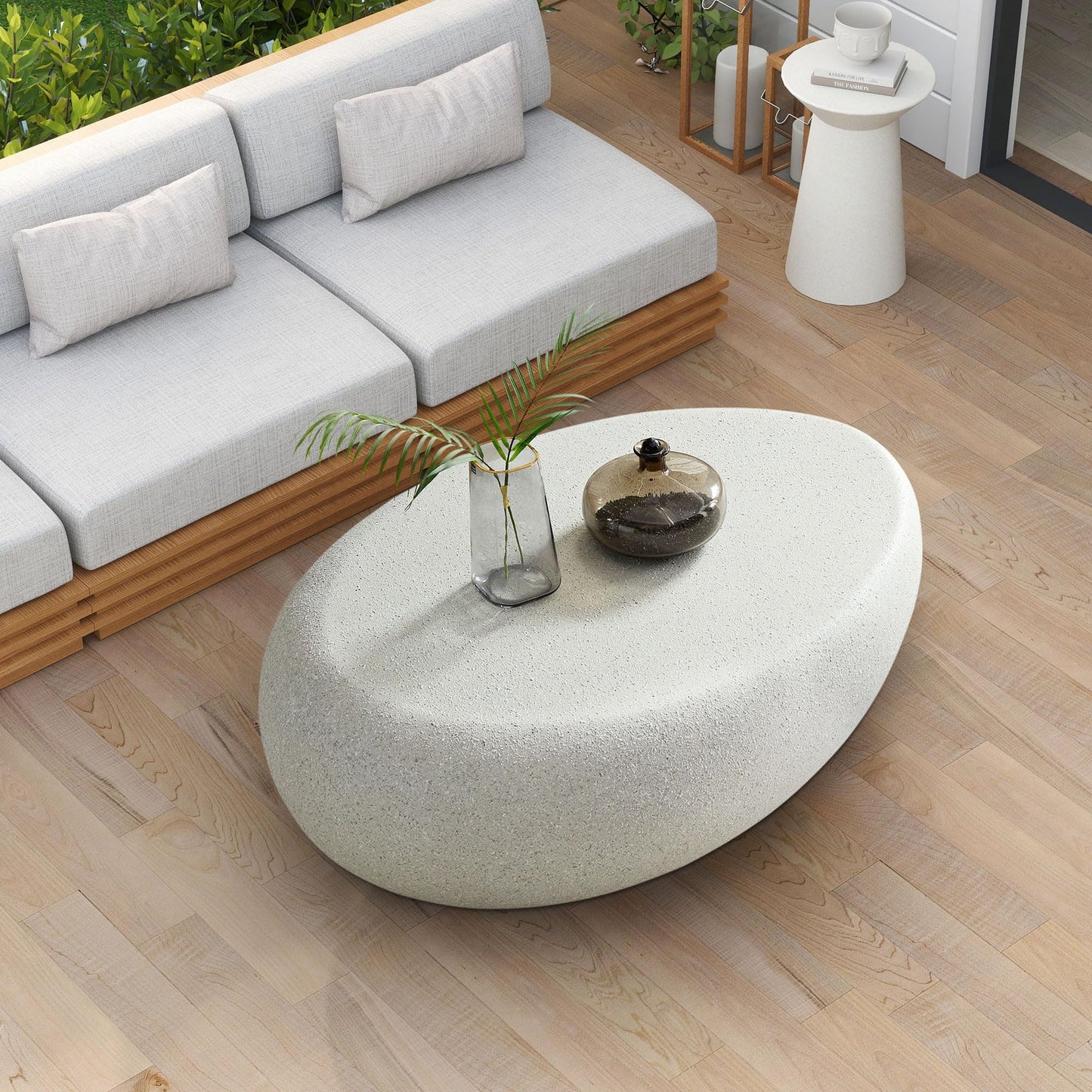 43" Irregular Faux Stone Oval Coffee Table