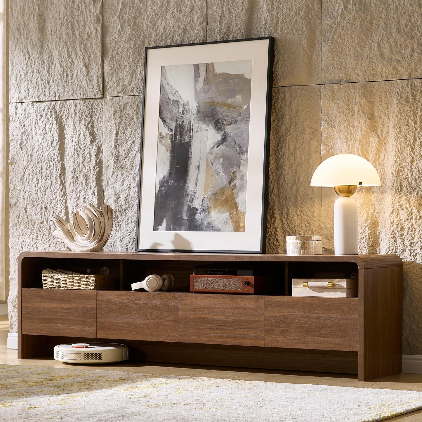 Modern Fluted TV Stand with Storage Cabinets