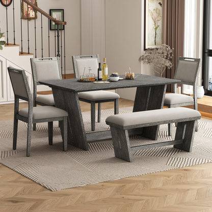 6-Piece Retro Dining Table Set with Bench