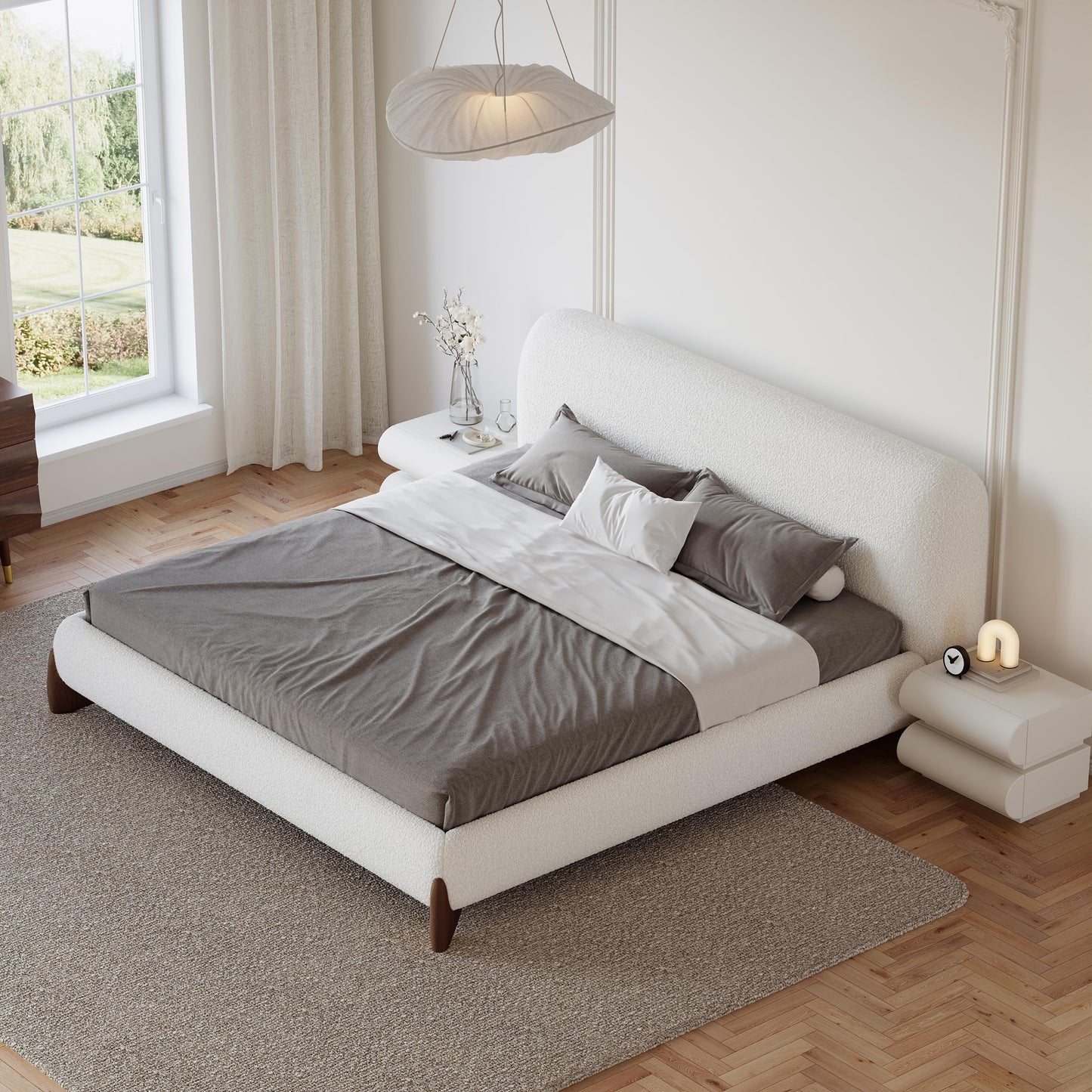 Modern Curved Upholstered Platform Bed Frame