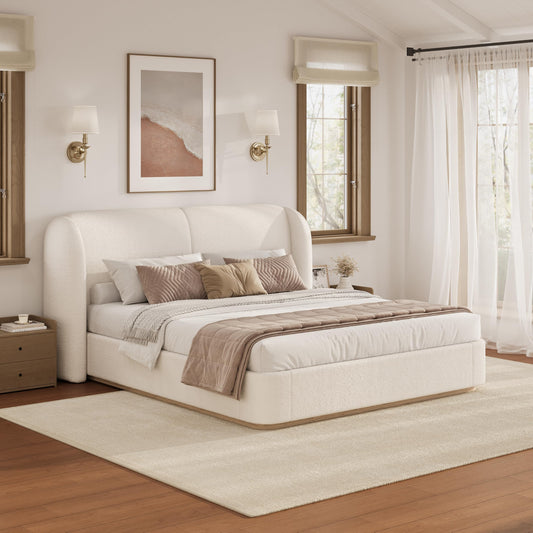 Boucle Upholstered Wingback King Platform Bed