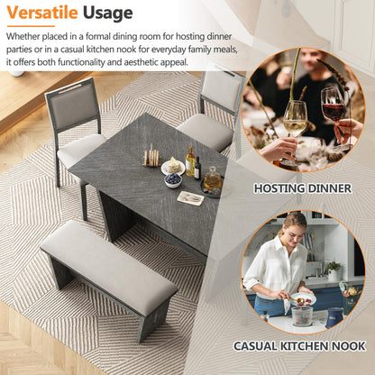 6-Piece Retro Dining Table Set with Bench