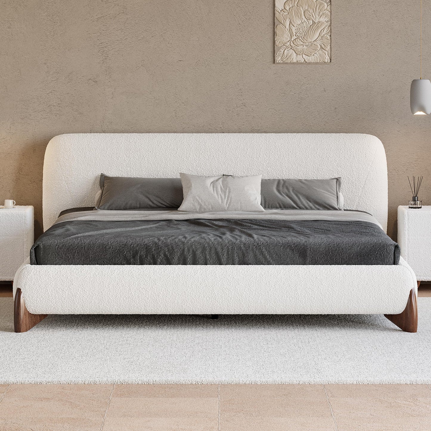 Modern Curved Upholstered Platform Bed Frame