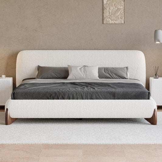 Modern Curved Upholstered Platform Bed Frame