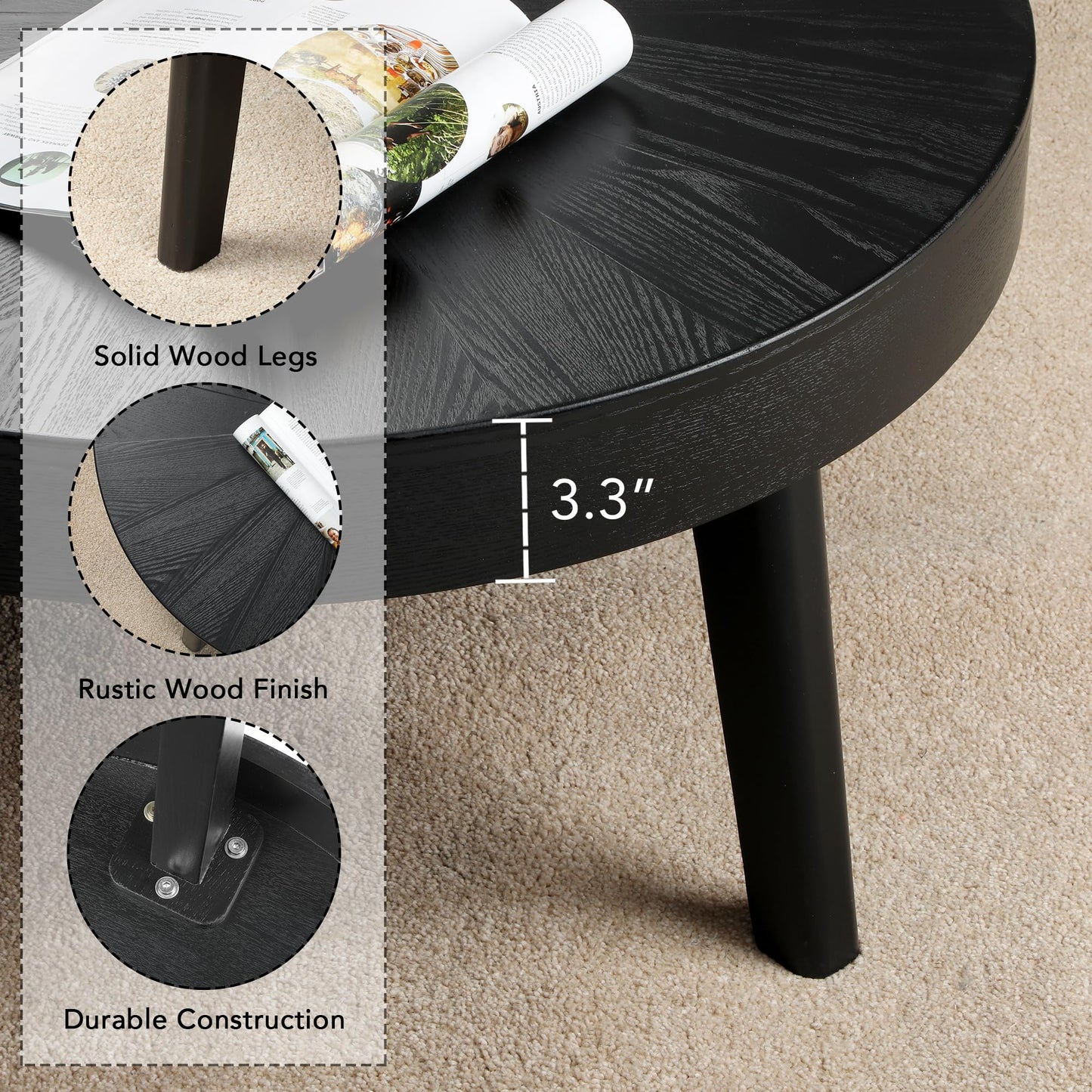 Farmhouse Round Nesting Coffee Table Set of 3